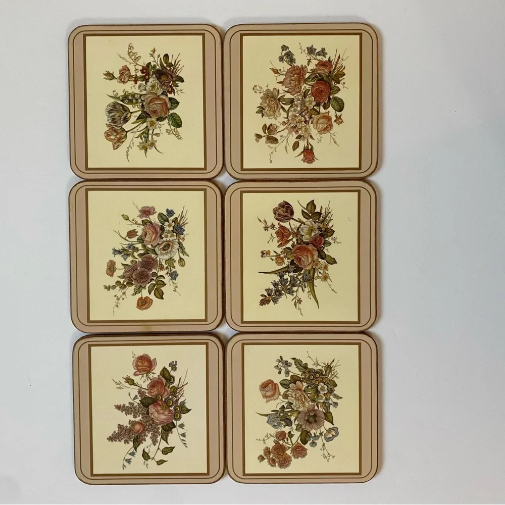 Pimpernel Coasters Lot of 6 Acrylic Cork Back Field Flowers England roses peony